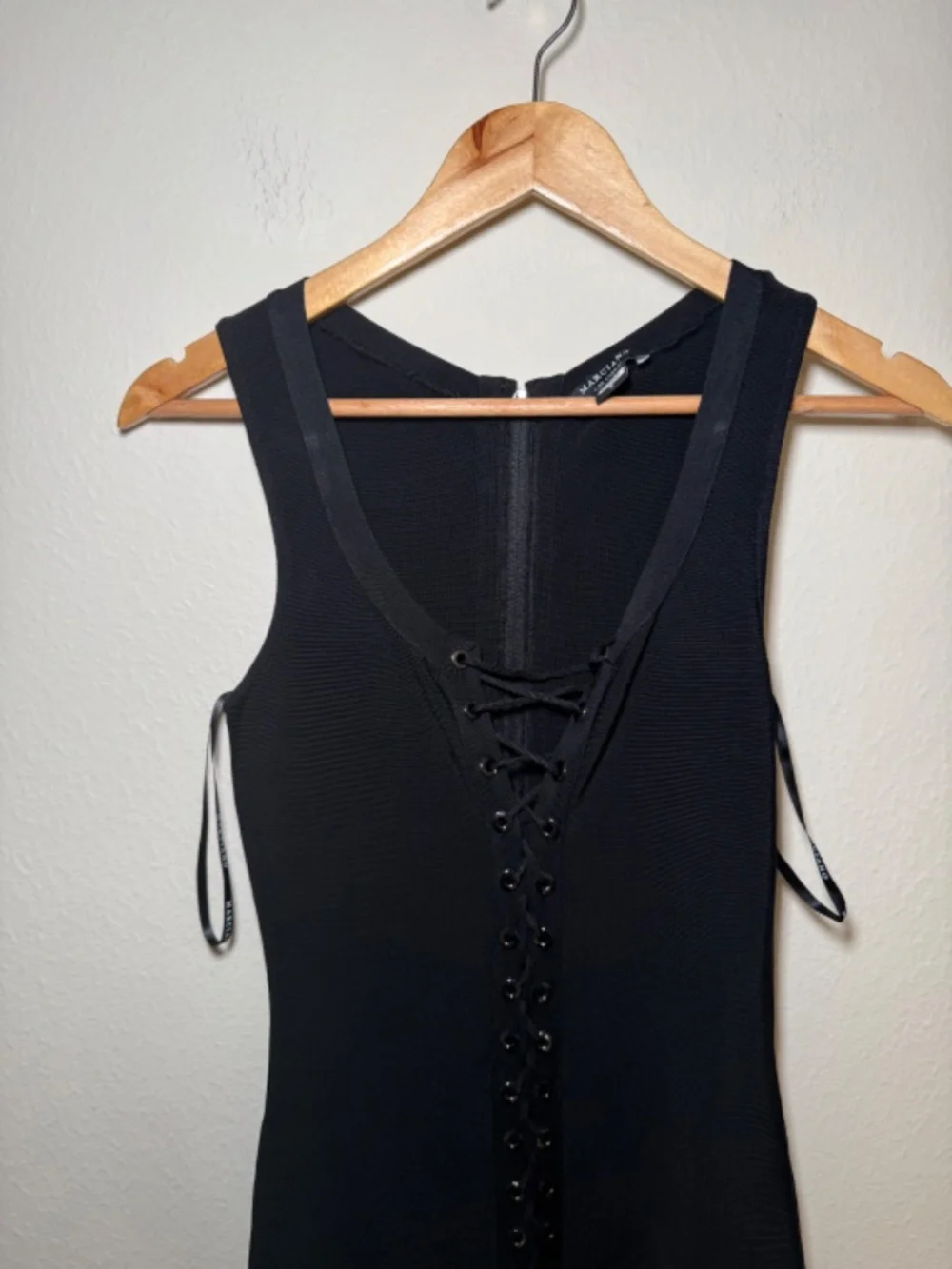 Marciano Los Angeles Black Bandage Bodycon Dress Lace-Up Front Sleeveless Small